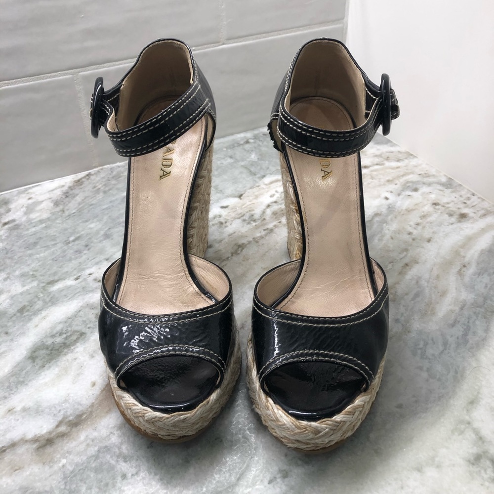 Prada black patten Wedge